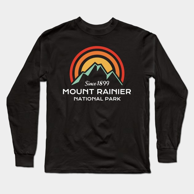 Mount Rainier National Park Retro Sticker Long Sleeve T-Shirt by roamfree